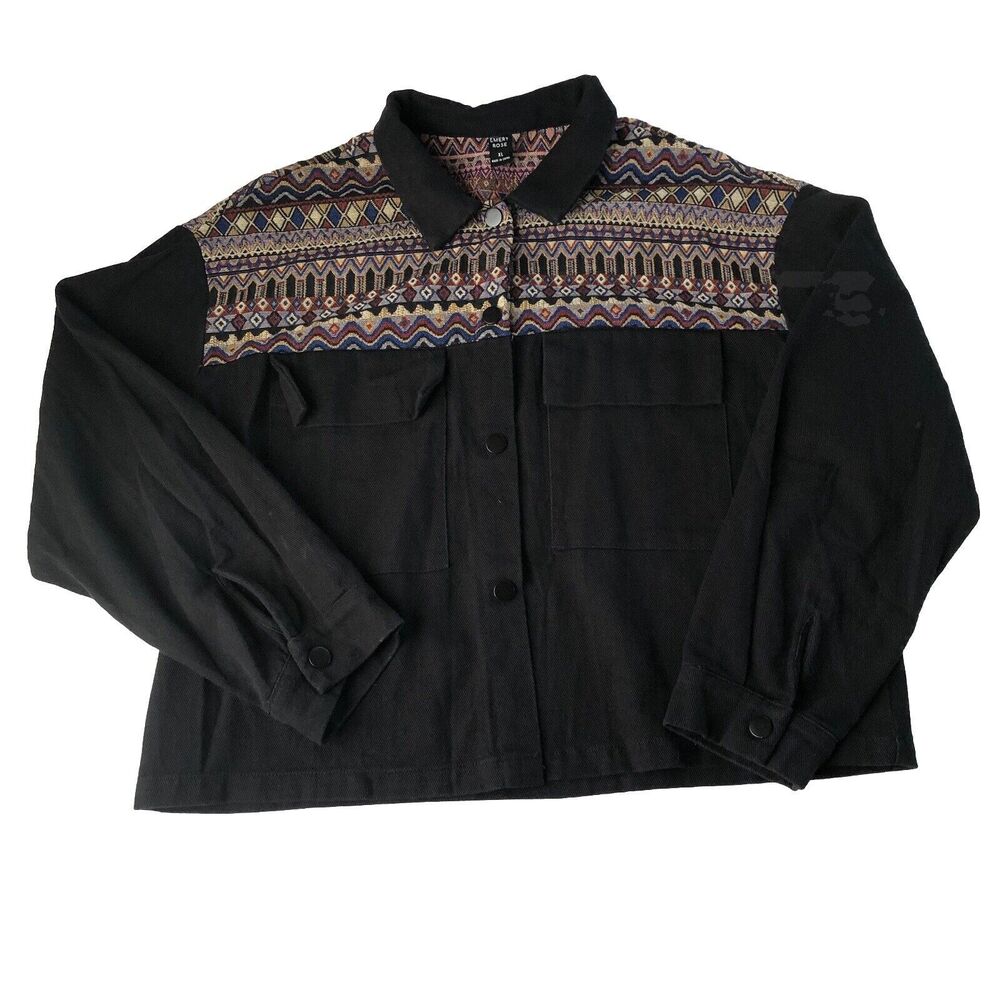 Emery Rose Women’s Tapestry Top Portion Black Crop Jacket Size XL